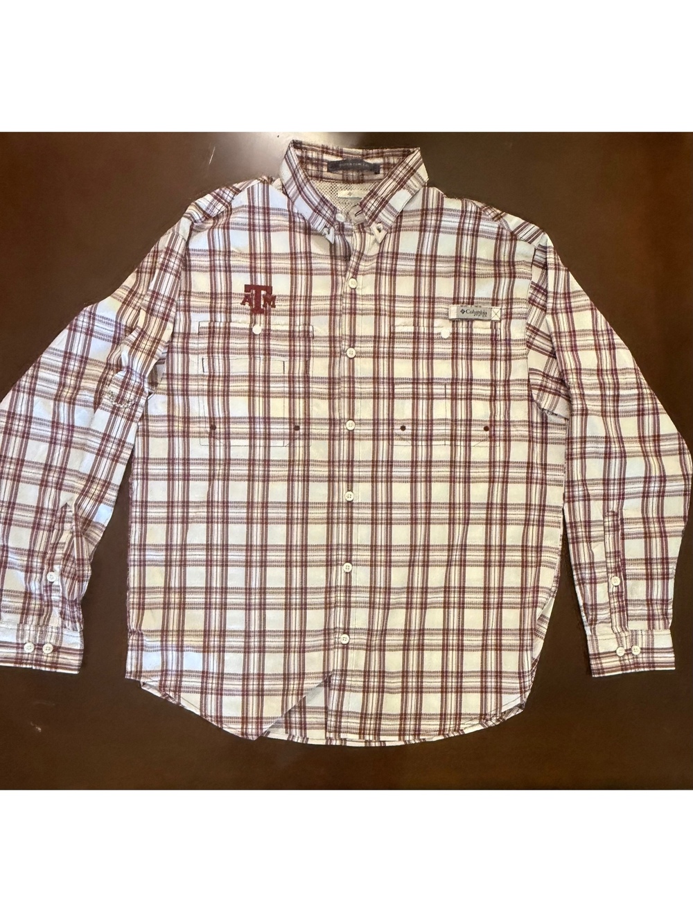 Columbia PFG Texas A&M Aggies Super Tamiami Long Sleeve Shirt Plaid Men's Large